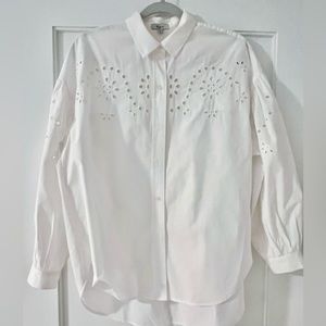 Rails White Size S L/S Cotton Blouse with Stiched Open Flower Pattern.